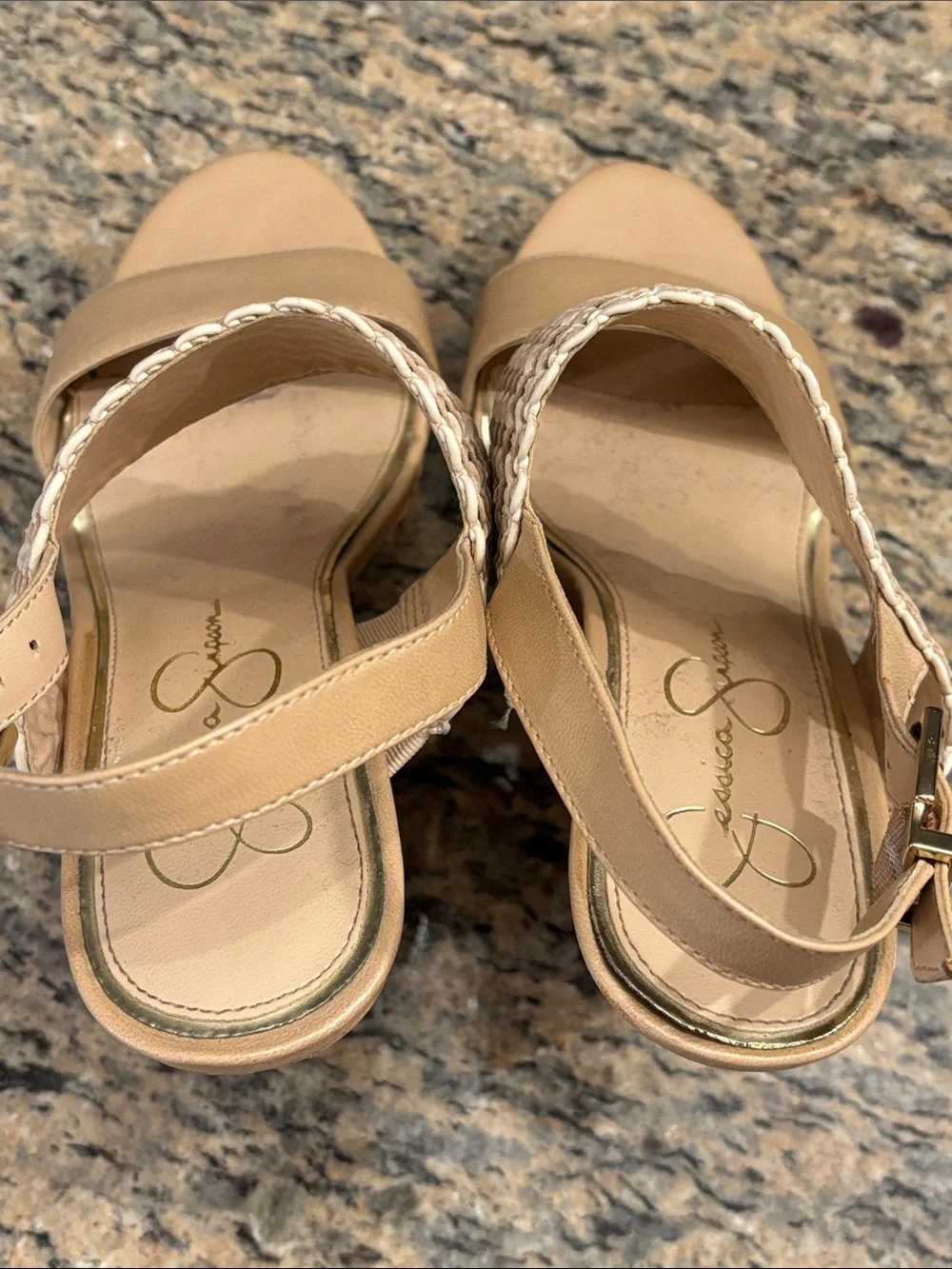 Jessica Simpson Nude Cork Wedge Sandals Woven Slingback Platform Heels Size 8B